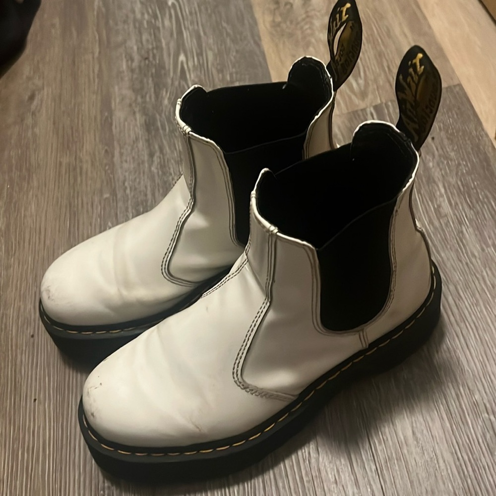 Doc Martens: White Smooth Leather Platform Chelsea Boots
